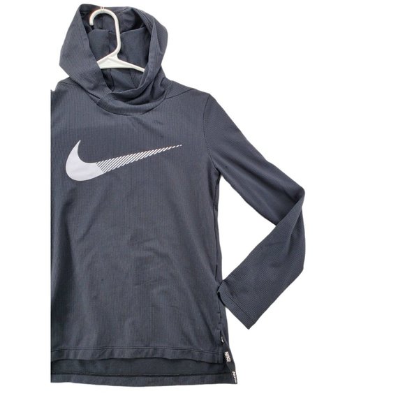 NIKE Dri Fit Shirt Unisex Kids Long Sleeve Hooded High Neck Pullover Black Med. - Picture 2 of 7